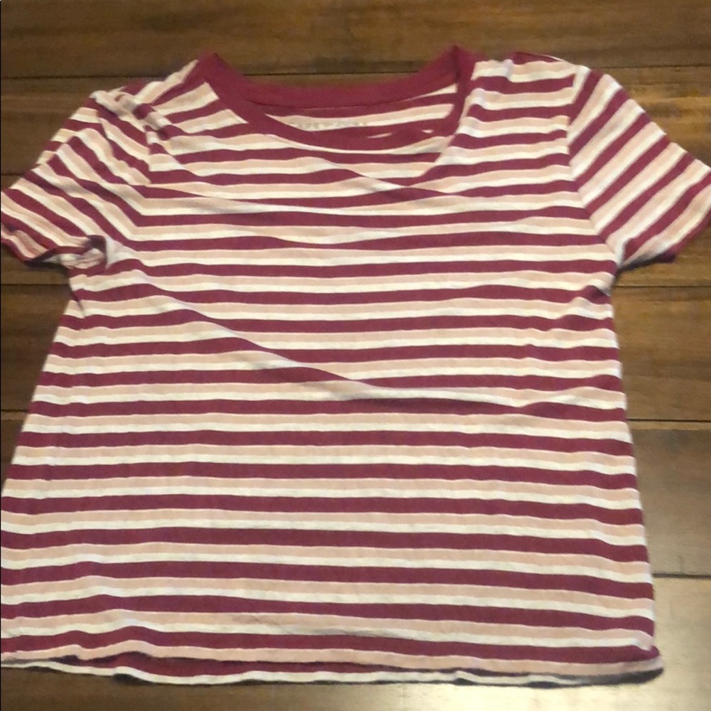 maroon and pink striped t-shirt